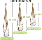 Macrame Plant Hanger - Fits 4 to 15 inches Pots for Indoor Outdoor, 43"/35"/29" Different Sizes Set, Brown (POTS NOT Included)