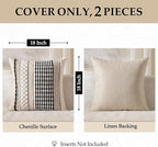 ANRODUO Pack of 2 Boho Decorative Throw Pillow Covers 20x20 Farmhouse Cushion Case Striped Chenille Pillow Cases Square Pillow Covers Accent Neutral Pillowcase for Sofa Couch Bed, Black-White Stripe