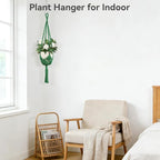 USLAI Macrame Plant Hanger Indoor Outdoor, Fits 3 to 6.5 inch Pots, Hanging Planter Holder with Beads and Tassels, Boho Home Decor, 35+35 Inch, Green (POTS NOT Included)