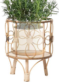 Plant Stand Hollow Stool - 31x26x25cm, Wood ABS Material, Rustic Brown, Pot Holder Shelf, Boho Display Rack | Creative Handwoven Rattan Style for Balcony Patio Living Room Indoor Garden Decor