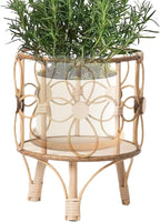 Plant Stand Hollow Stool - 31x26x25cm, Wood ABS Material, Rustic Brown, Pot Holder Shelf, Boho Display Rack | Creative Handwoven Rattan Style for Balcony Patio Living Room Indoor Garden Decor