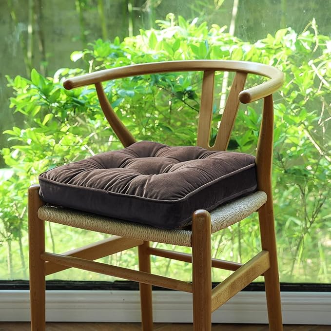 vctops Soft Velvet Chair Pads with Ties Comfy Solid Seat Cushion for Dining Chairs, Office Chairs, Hardwood Floors (Coffee, 16"x16")