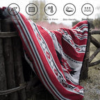 Aztec Patterned Throw Blanket with Soft Sherpa Lining, Traditional Southwestern Navajo Tribal Style Warm Throw for Camping, Outdoor, Light Weight Cozy Boho Blanket for Couch, Sofa, Bed, 50”x60”, Red