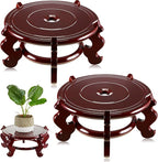 Geetery 2 Pcs 4 to 12 in Wooden Plant Stands Indoor Chinese Oriental Plant Stand for Vase Fishbowl Flower Pot Lamp Redwood Base Vintage Display Rack Decor(12 Inch)