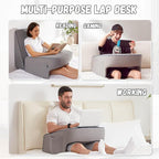 Reading Pillow with Armrests – Extra Large Memory Foam Gaming Pillow for Adult, Lap Desk for Laptop, Arm Rest for Working, Crocheting, Playing Game or Siting in Bed, Floor, Sofa, (Grey)