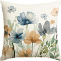 AVOIN colorlife Poppy Flowers Chinoiserie Spring Throw Pillow Cover, 18 x 18 Inch Light Brown Blue Seasonal Leaves Cushion Case Decoration for Sofa Couch Farmhouse