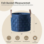 BOLDMONKEY Blankets Basket 15" x15 " x13 " 2 Pack, Felt Storage Baskets for Organizing Round, Living Room Dog Toy Bin for Dirty Clothes, Pillows, Towel-Navy Blue