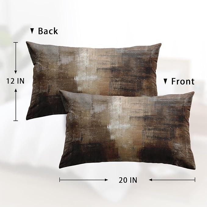 Britimes Throw Pillow Covers Modern Home Art Decor, 12 x 20 Inches Set of 2 Abstract Oil Painting Pillowcases for Bedroom, Living Room, Cushion Couch Sofa, Brown Grey Beige