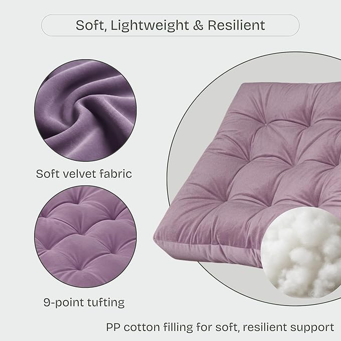 Meditation Floor Pillow Set of 2, Large Velvet Floor Pillows for Sitting, Tufted Floor Seating Cushions for Adults, Big Pillows for Yoga & Living Room, 22x22 Inch, Lavender