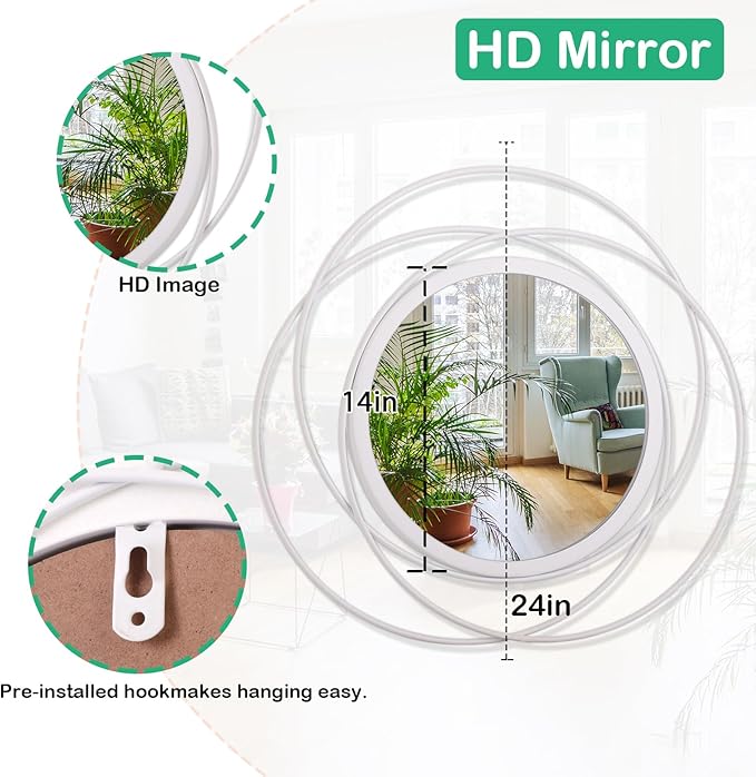 24 Inches Decorative Wall Round Mirror for Home Decor for Living Room, Bathroom, Bedroom, Washrooms Modern Circle Mirror with Metal Frame