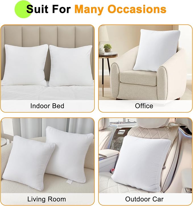 20x20 Premium Down Alternative Pillow Inserts, Set of 2 – Ultra-Plush Throw Pillows with 100% Cotton Cover for Sofa, Couch & Bed – Luxury Machine Washable Cushions