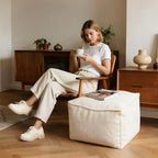 Square Boucle Pouf Ottoman Footrest, Soft & Lightweight Footstool with Foam Filling for Living Room & Bedroom, Laid-Back Lounge Style