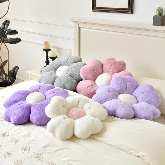 Flower Pillow, Flower Shaped Pillow Decorative Throw Pillows for Bed Couch, Cute Daisy Pillow Dorm Decor Floor Seating Cushion (Dark Purple, 19.6 Inches)