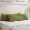 Fancy Homi Set of 2 Moss Green Boho Long Lumbar Body Decorative Throw Pillow Cover 14x36 Inch for Bed Couch Bedroom Bench, Soft Patchwork Corduroy Textured Pillow Case, Rustic Farmhouse Room Décor