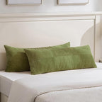 Fancy Homi Set of 2 Moss Green Boho Long Lumbar Body Decorative Throw Pillow Cover 14x36 Inch for Bed Couch Bedroom Bench, Soft Patchwork Corduroy Textured Pillow Case, Rustic Farmhouse Room Décor