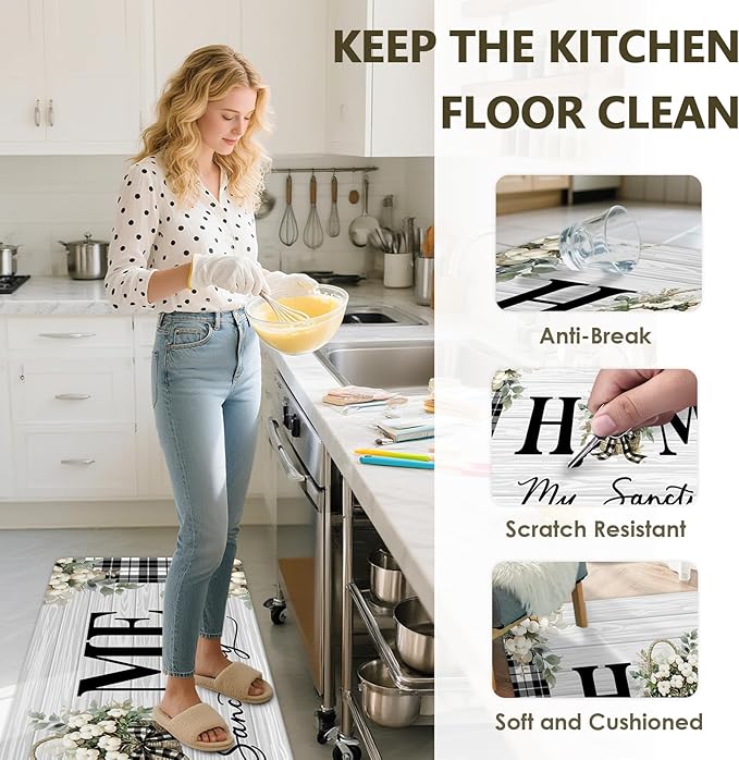 Farmhouse Rugs for Kitchen Floor,Man Anti Fatigue Mats for Kitchen Floor Non Slip, 2PCS Rubber Kitchen Mat, Washable Cushioned Runner Carpet Rug for Sink Laundry 15.7"×27.5" +15.7"×47" 3.5mm