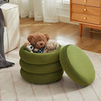 Flouki 19.5" Storage Ottoman Round, Vanity Stools for Bedroom, Entryway Ottoman for Console Table, Ottoman Stool for Girls Women, Foot Stool for Living Room, Set of 2, Velvet Green