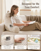 Blissful Diary Reading Pillow for Sitting in Bed, Large Flannel Back Pillow Bed Sitting Up for Adult & Children, Backrest Cushion for Sit Up in Couch or Floor, Dorm Essentials, Cream White