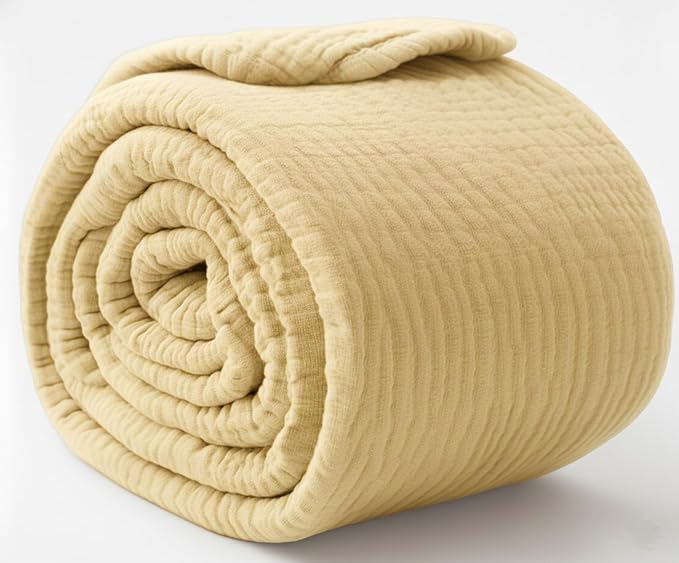 KyraHome 100% Organic Cotton Muslin Throw Blankets for Adults, Pre-Washed Plant Dyed, Women, Couch, Toddler, Lightweight Soft Gauze Blanket for Couch, All Season, Creamy