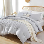 ROSGONIA Gray Comforter Set Queen, 3pcs(1 Boho Light Grey Comforter & 2 Pillowcases) All Season Soft Bedding Lightweight Bedspread Blanket Quilt