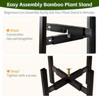 Adjustable Bamboo Plant Stand for Indoor Plants, Holder Rack Fits 8"-12" Pots for Living Room, Bedroom, Corner - Space Saving Shelf (Pot & Plant Not Included)(Black)