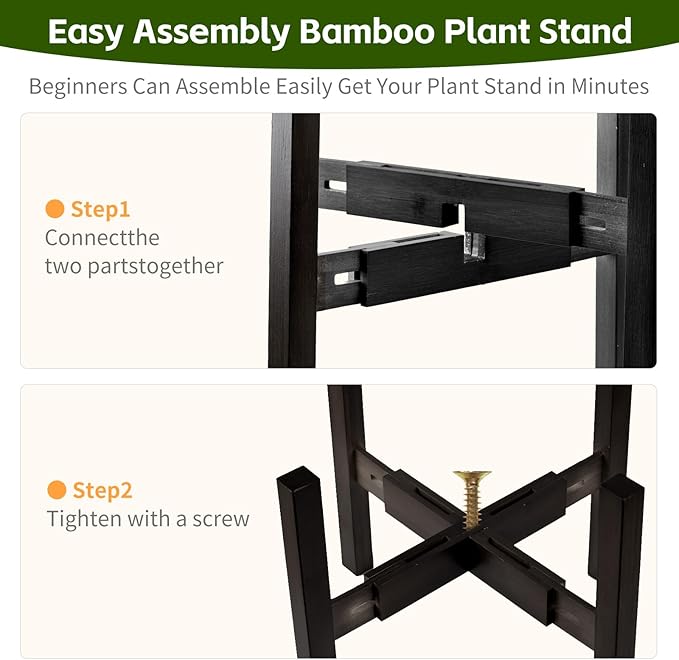 Adjustable Bamboo Plant Stand for Indoor Plants, Holder Rack Fits 8"-12" Pots for Living Room, Bedroom, Corner - Space Saving Shelf (Pot & Plant Not Included)(Black)