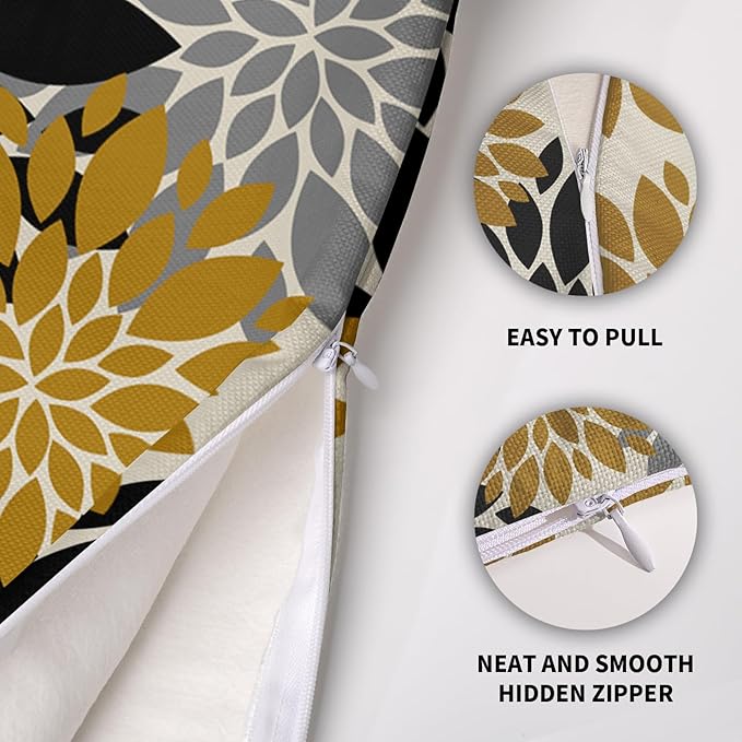 Black Mustard Yellow Pillow Covers 16X16 Inch Set of 2, Spring Summer Floral Dahlia Flower Cream Decorative Throw Pillow Covers Outdoor Modern Farmhouse Cushion Case for Home Couch Sofa Bed Decor