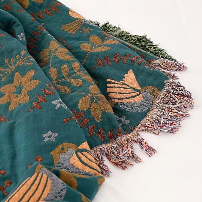 Boho Blanket for Bed 100% Cotton Bohemian Throw Blankets Ultra Soft Woven Muslin Decorative Blankets All Seasons Vintage Quilt Knitted Blanket for Sofa Chair(Blue, 50"x60")