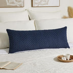 Kevin Textile 14x36 Inch Long Lumbar 1 Pack Boho Decorative Throw Pillow Cover Soft Striped Corduroy Rectangle Cushion Case Farmhouse Solid Color Accent for Living Room Couch Sofa Bed, Navy Blue