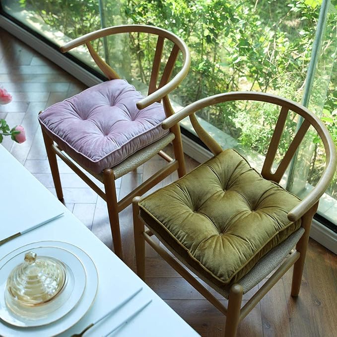 vctops Soft Velvet Chair Pads with Ties Comfy Solid Seat Cushion for Dining Chairs, Office Chairs, Hardwood Floors (Pink, 16"x16")