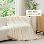Snuggle Sac Ultra Soft Throw Blanket for Couch Bed Sofa 50x60 inches, Reversible Cream Blanket Microfiber Fluffy Fuzzy Cozy Knit Throws for Women Mothers Birthday Gifts