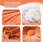 2 Pcs Round Throw Pillows Pleated Velvet Pumpkin Round Pillows Floor Cushion for Living Room Couch Chair Bed Sofa 15.7"x15.7"/13.8" x 13.8" (Beige)