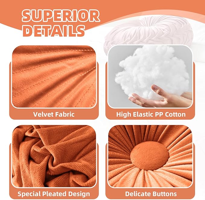 2 Pcs Round Throw Pillows Pleated Velvet Pumpkin Round Pillows Floor Cushion for Living Room Couch Chair Bed Sofa 15.7"x15.7"/13.8" x 13.8" (Emerald)