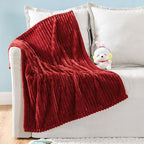 MIULEE Fleece Blanket, Durable Plush Fuzzy Extra Soft Warm Cozy Burgundy Red Striped Flannel Throw Blanket for Couch Sofa Bed 30"x40"