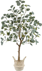 Artificial Eucalyptus Tree, 4ft Tall Green Silk Leaves Perfect Faux Plant with Basket, Mordern Fake Eucalyptus Trees for Indoor Outdoor Home Office Livingroom Floor Décor