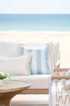 Hofdeco Premium Coastal Patio Indoor Outdoor Lumbar Pillow Cover Only, 12"x20" Water Resistant for Backyard, Couch, Solid White Fringe