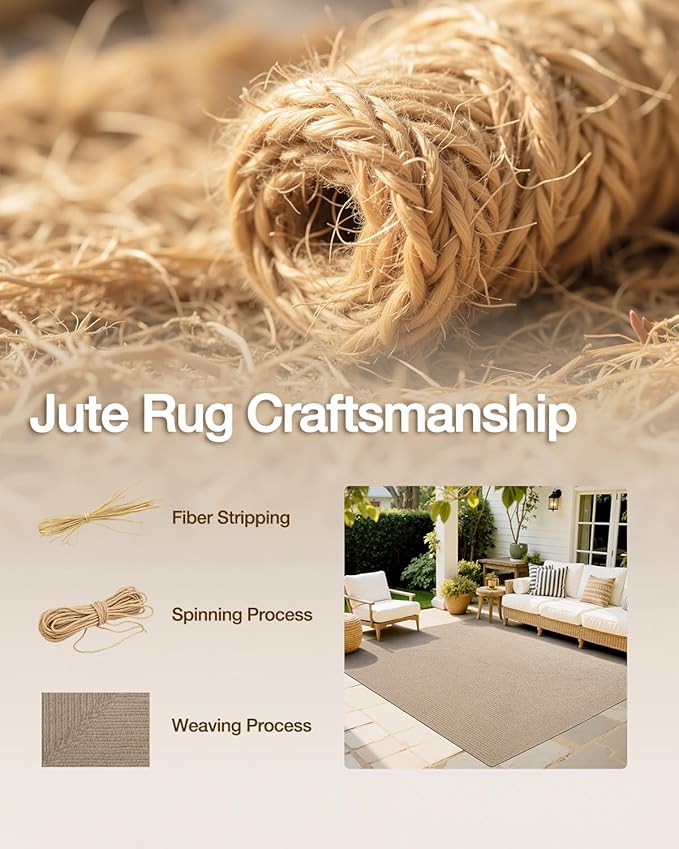 LUMI 6x9 Jute Area Rug for Living Room, Natural Handwoven Rugs Non Slip, Farmhouse Braided Carpets No Shedding for High Traffic, Dining Room, Indoor, Outdoor, Patio