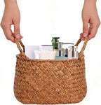 Cabilock Seagrass Bin Flower Girl Basket Storage Basket Lid Straw Bag for Living Room Decor