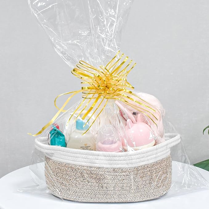ABenkle Small Woven Basket, 12" x 8" x 5" - Cute Storage Basket with Handles for Room, Cat & Dog Toys, Gift Box