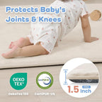 1.5" Thick Baby Play Mat for Floor, 39x59 Playpen Mat, Pro Soft Flannel Foam Mats Toddler Infant Kids Crawling for Nursery Rug Playroom Living Room Waterproof Easy Care Non-Slip (Beige)