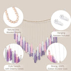 Luxbrand Pink & Purple Macrame Hanging Boho Wall décor, Large Tassel Wall Hanging with Wood Beads, Purple Wall Decor for Bedroom Living Room Girls Room Nursery, 41" W x 32" H