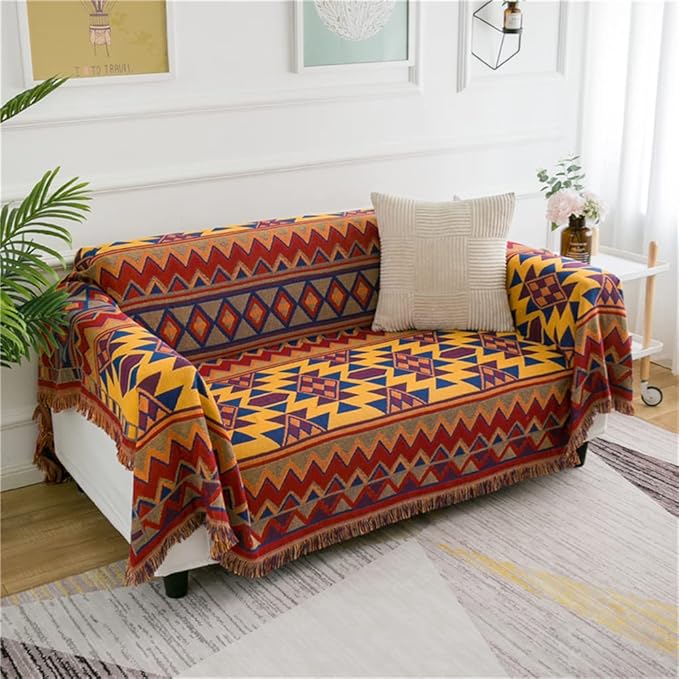 Boho Throw Blankets Reversible Woven Blankets Cover Hippie for Couch Bed Recliner Sofa Bohemian Tapestry Colorful Furniture Protector Cover for Home Décor, Astrology, Double Side, 50"x70"