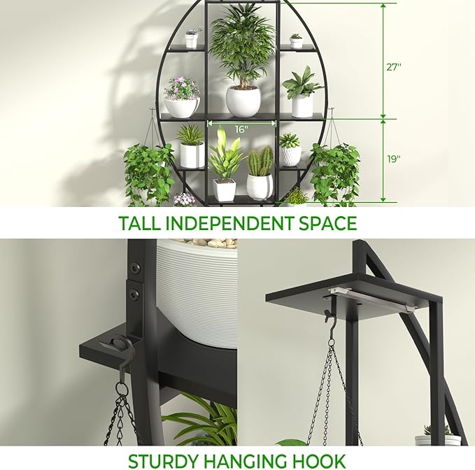 Plant Stand Shelf Rack Indoor with 6 Built in Grow Light, 7 Tiered 65" Tall Black Large Lighted Half Moon Curved Plant Stand for Indoor Growing, 2 Pack Arch Sturdy High Herb Flower Shelving