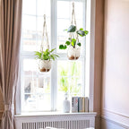 Mkono 7.5 Inch Hanging Planters, Macrame Plant Hangers with Self Watering Plant Pots Indoor Set of 2 Hanging Baskets Flower Pot Holders with Hooks No Tassels for Boho Home Decor, Ivory