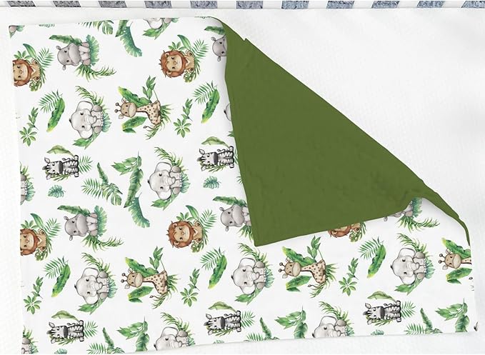 Cute Jungle Safari Animals Green Tropical Leaves Baby Blankets for Girl Boy Lion Giraffe Elephant Zebra Soft Mink Dotted Backing Double Layer Swaddle Blanket Bed Throws for Newborn Toddler Crib 30x40