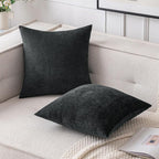 MIULEE Pack of 2 Black Decorative Pillow Covers 18x18 Inch Soft Chenille Couch Throw Pillows Farmhouse Cushion Covers for Home Decor Sofa Bedroom Living Room