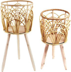 BestAlice Wicker Plant Stand, Rustic Indoor Wicker Basket Flower Pot Plant Stand Modern Minimalist Pot Holder Stands Boho Plant Stand Planters for Indoor Plant Pot with Stand Floor Decorative(S)