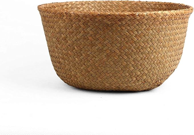 Woven Seagrass Belly Basket for Storage, Plant Pot, Laundry, Picnic and Grocery Basket with Handle (Large, Original)