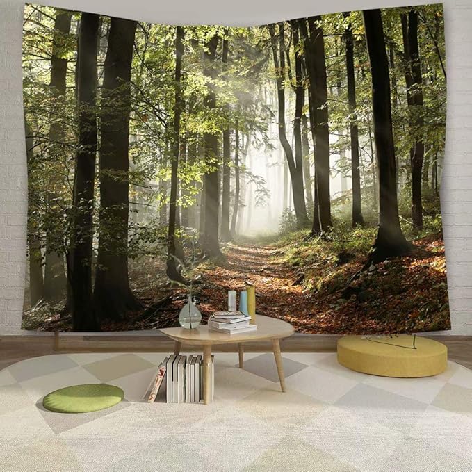 DZGlobal Forest Pathway in the Misty Mountain Tapestry Wall Hanging Art Nature Landscape Tapestries 80W X 60L Inch Home Decor for Living Room Bedroom Kitchen Dorm Green