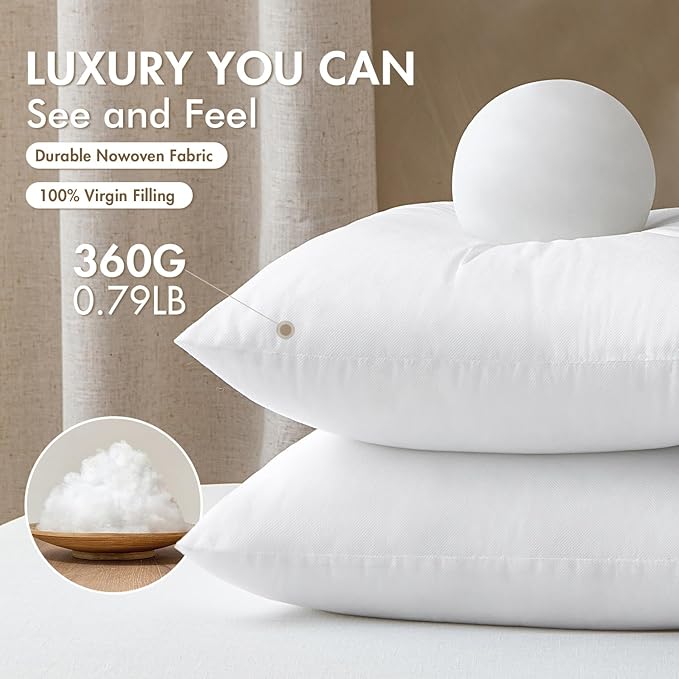 MIULEE Set of 4 Throw Pillow Inserts 12x20 Inches, 100% Virgin Filling Nowoven Pillow Inserts for Couch Sofa Living Room